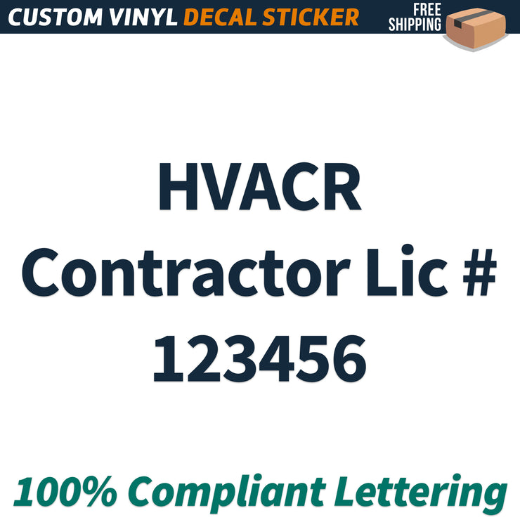 HVACR Contractor Lic # Number Regulation Decal Sticker Lettering, (Set of 2)