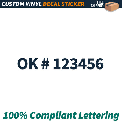 OK # Number Regulation Decal Sticker Lettering, (Set of 2)