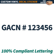 GACN Number Regulation Decal Sticker Lettering, (Set of 2)