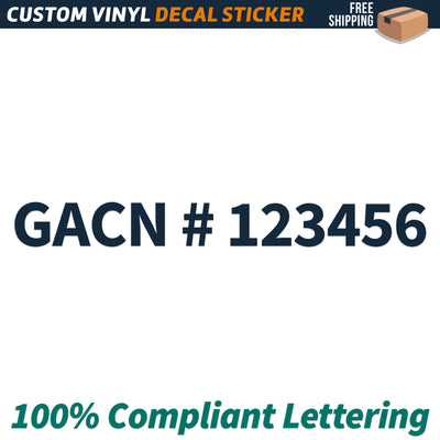 GACN Number Regulation Decal Sticker Lettering, (Set of 2)