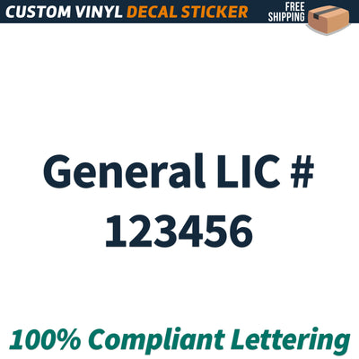 General LIC # Number Regulation Decal Sticker Lettering, (Set of 2)