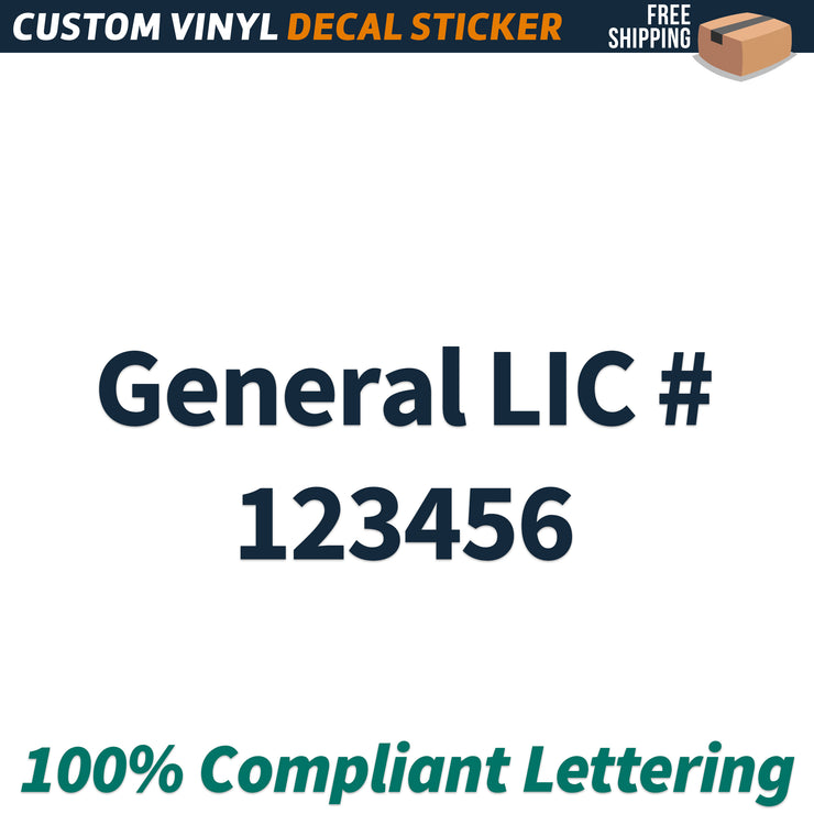 Lic Sticker General LIC # Number Regulation Decal Sticker Lettering, (Set of 2 ...