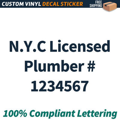 N.Y.C Licensed Plumber # Number Regulation Decal Sticker Lettering, (Set of 2)