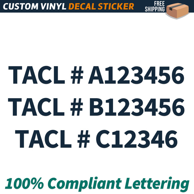 TACL # Number Regulation Decal Sticker Lettering, (Set of 2) – USDOT Decals