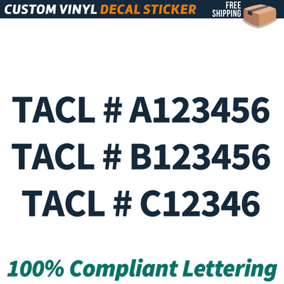 TACL # Number Regulation Decal Sticker Lettering, (Set of 2)