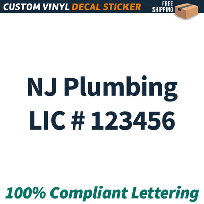 NJ Plumbing LIC # Number Regulation Decal Sticker Lettering, (Set of 2)