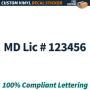 MD Lic # Number Regulation Decal Sticker Lettering, (Set of 2)