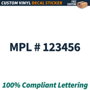 MPL # Number Regulation Decal Sticker Lettering, (Set of 2)