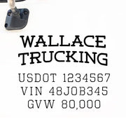 Company Name Truck Decal with USDOT, VIN, GVW