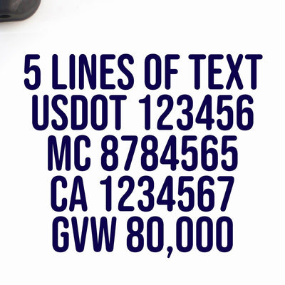 5 lines of text truck decal, usdot, mc, ca, gvw