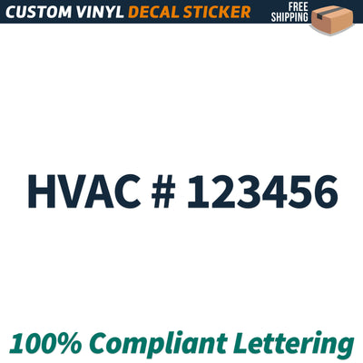 HVAC # Number Regulation Decal Sticker Lettering, (Set of 2)