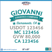 Company Name, Truck Door Decal, Location, USDOT, MC, CA, GVW