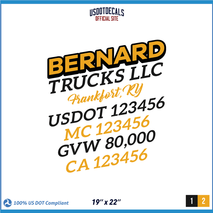 Company Name, Truck Door Decal, Location, USDOT, MC, CA, GVW