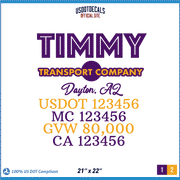 Company Name, Truck Door Decal, Location, USDOT, MC, GVW, CA