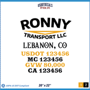 Company Name, Truck Door Decal, Location, USDOT, MC, CA, GVW