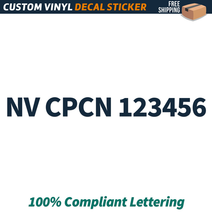 NV CPCN # Number Regulation Decal Sticker Lettering, (Set of 2)