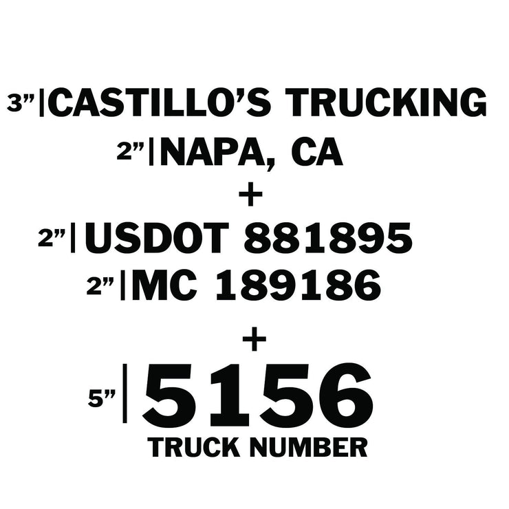 Company Name Line + Location + 2 Lines + Truck Number Combo, (Set of 2)
