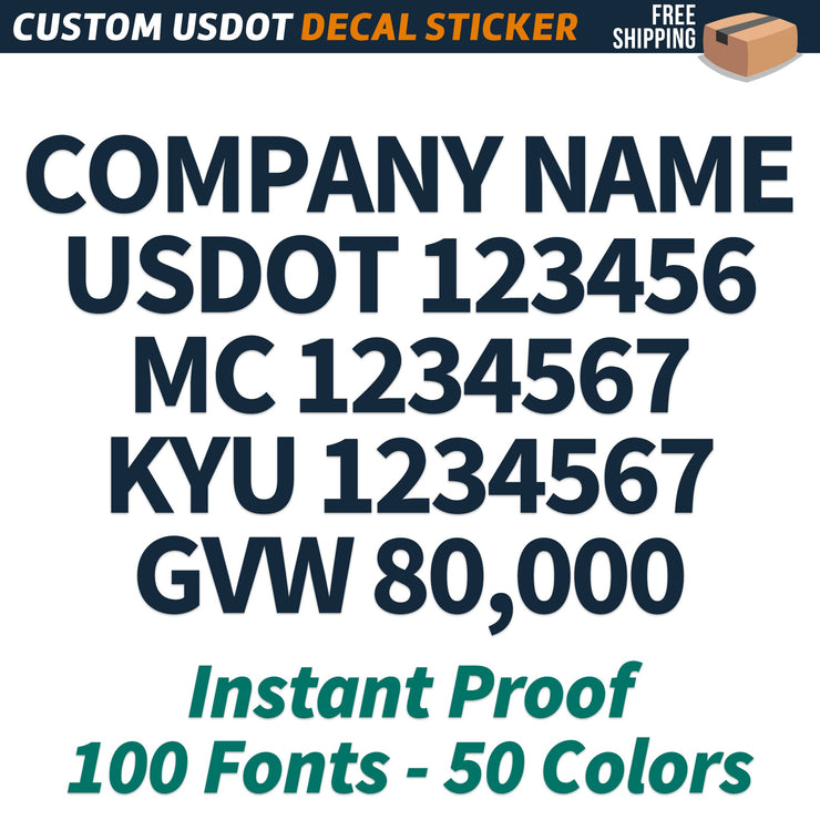 company name, usdot, mc, kyu, gvw truck number decal sticker