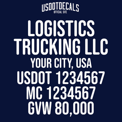Logistics trucking company name location usdot mc gvw decal (vinyl truck door lettering)